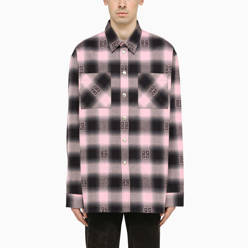 Pink/black check motif shirt