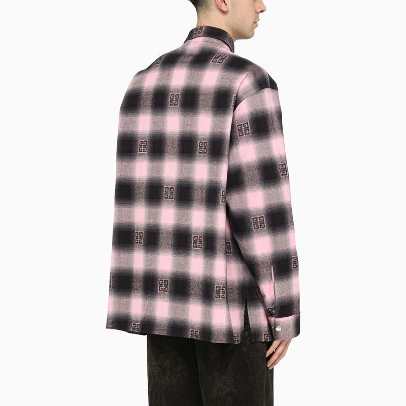 Pink/black check motif shirt