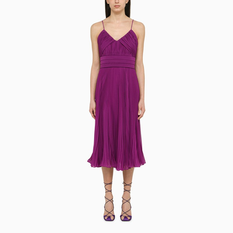 Purple pleated midi dress