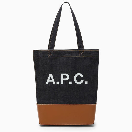 Blue denim and brown leather tote bag with logo CODDP-M61444CO/M_APC-CAF