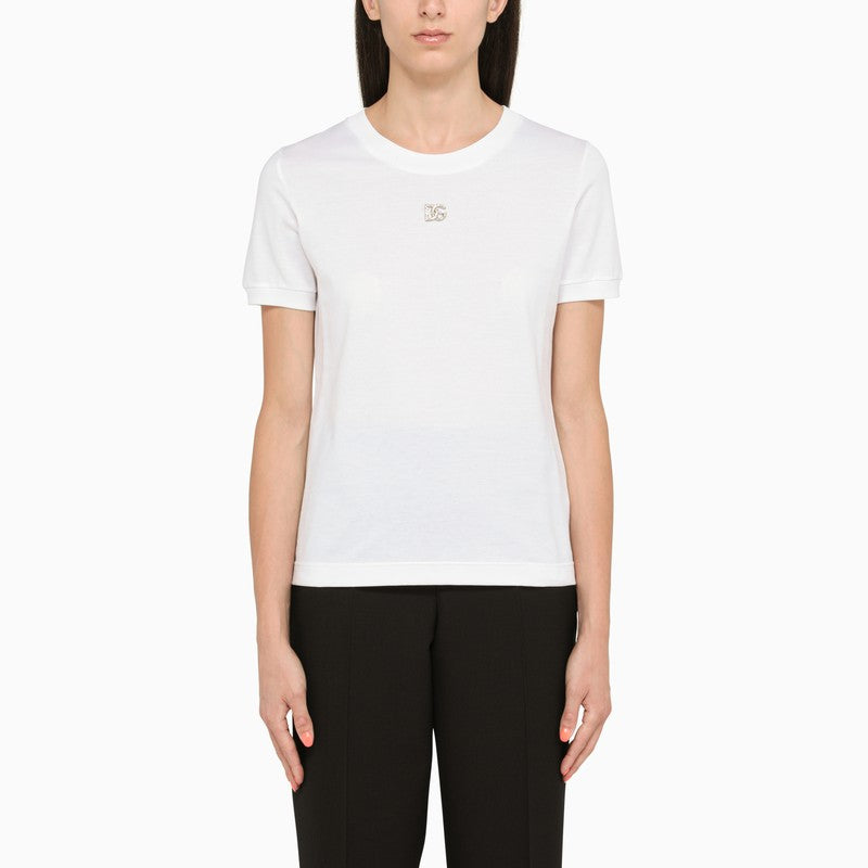 White T-shirt with rhinestone logo