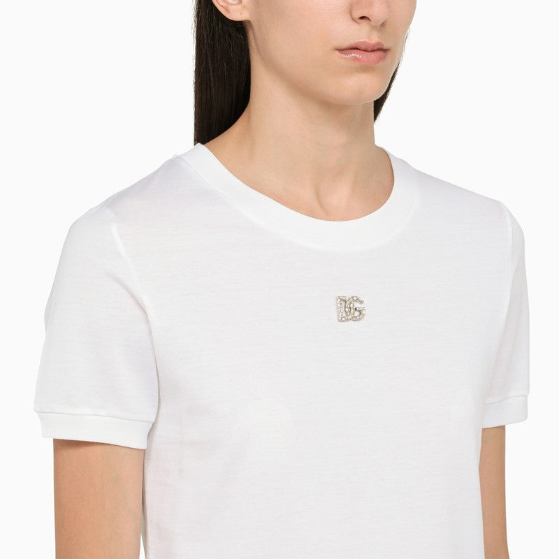 White T-shirt with rhinestone logo