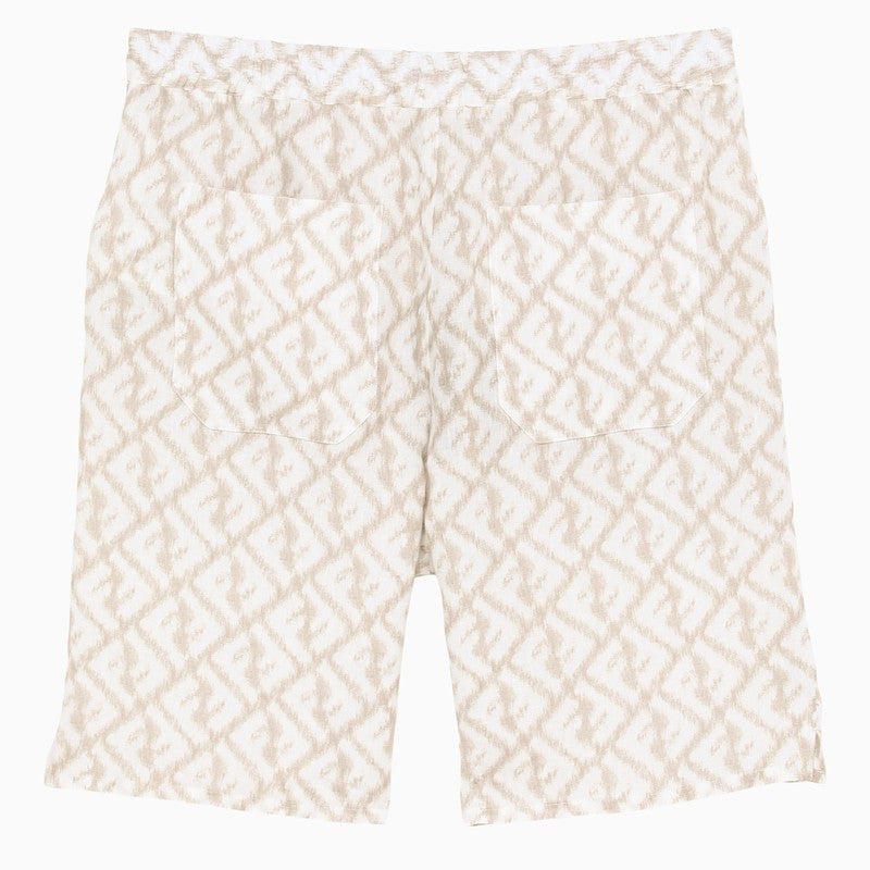 Beige/white linen bermuda shorts