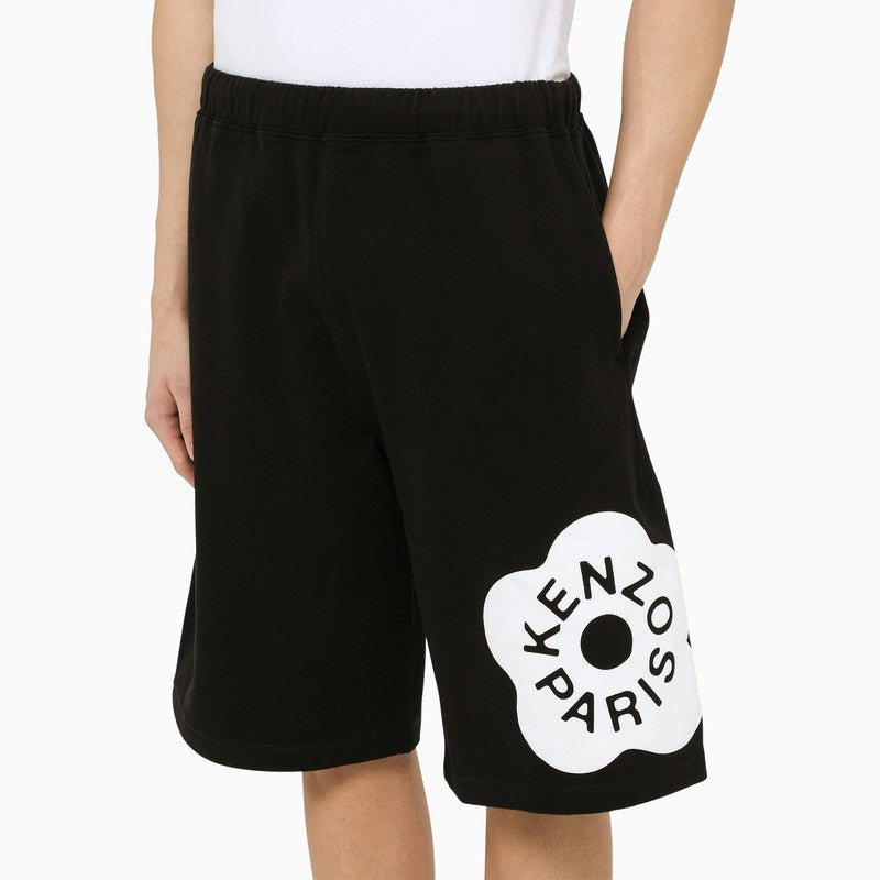 Black cotton sports bermuda shorts