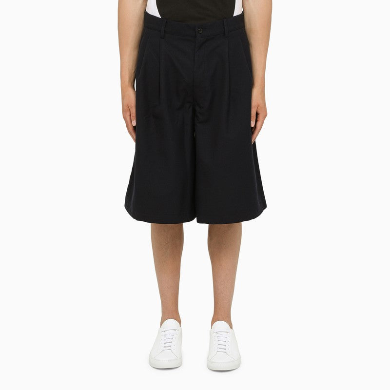 Wool-blend navy bermuda shorts