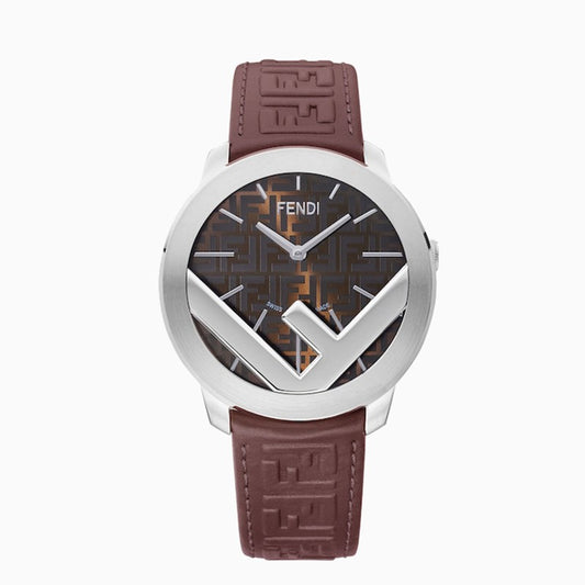 41 mm round watch with F is Fendi logo brown