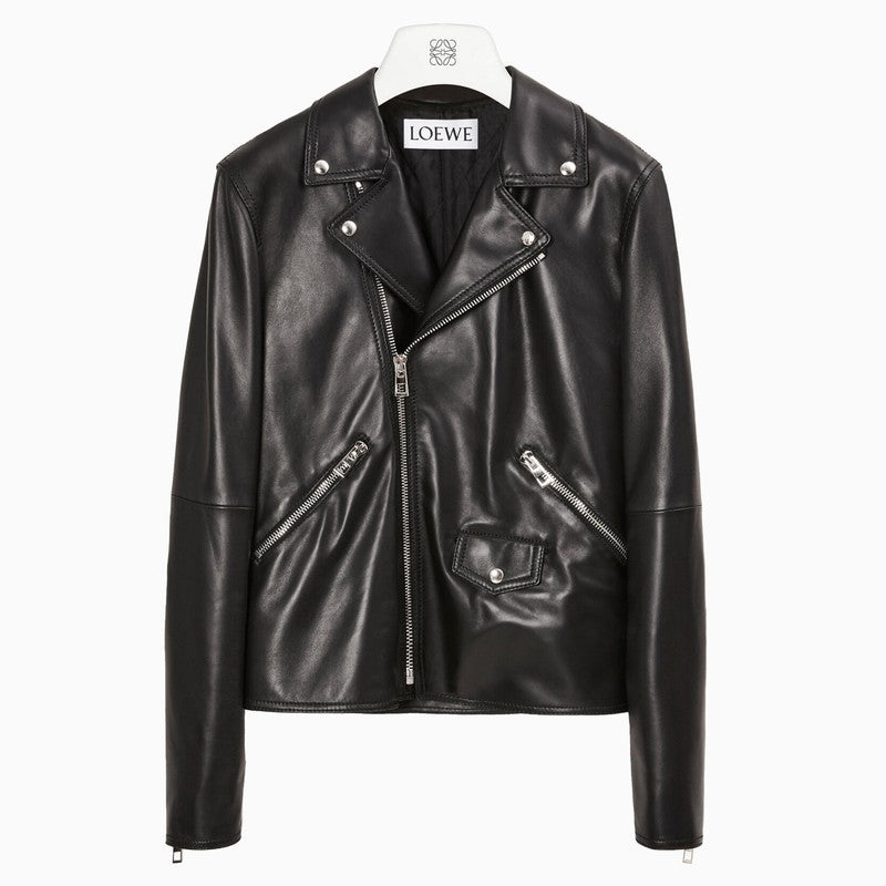 Black biker jacket in leather