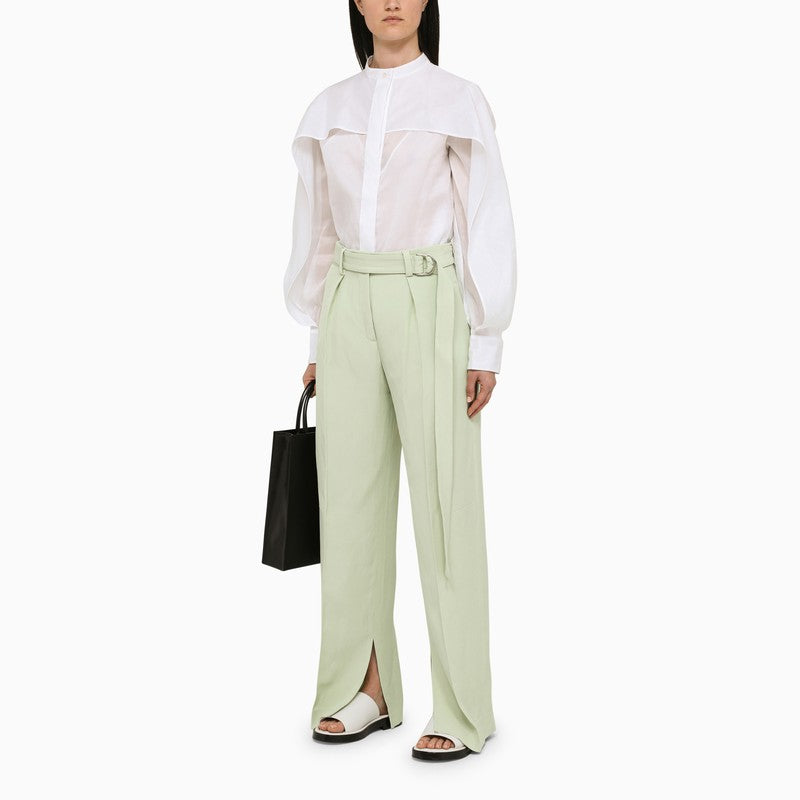 Light green linen-blend trousers