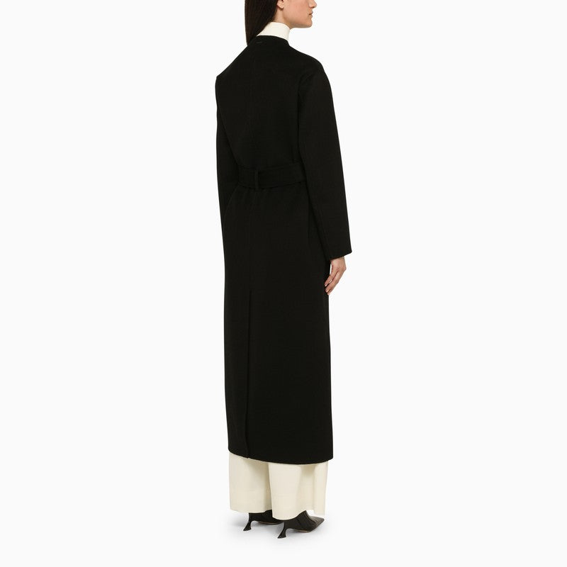 Black wool coat with belt