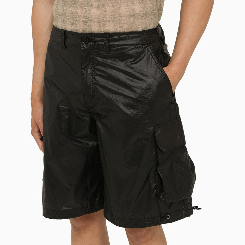 Black nylon cargo bermuda shorts