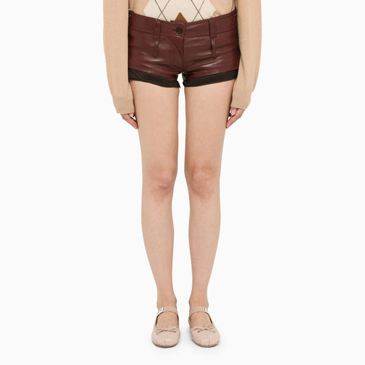 Ultra-short shorts in plum-coloured leather