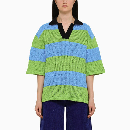 Striped knitted polo shirt