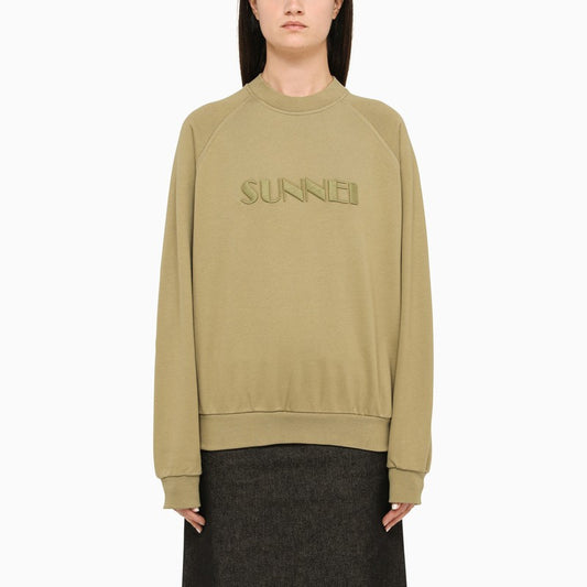 Beige round-neck sweatshirt in stretch cotton