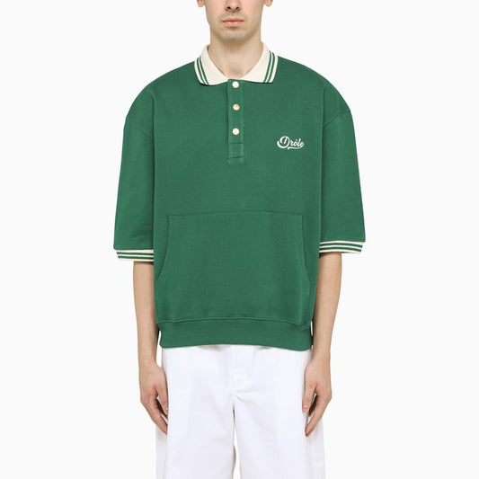 Green/cream short-sleeved polo shirt