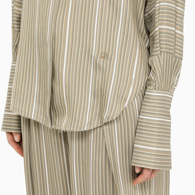 Striped khaki silk asymmetric shirt