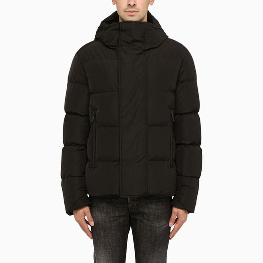 Black quilted down jacket