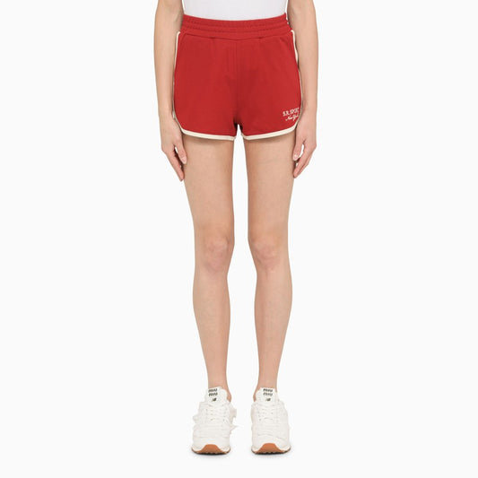 Red cotton-blend shorts