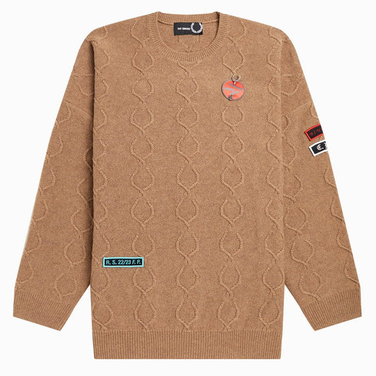 Beige intarsia jumper with patches