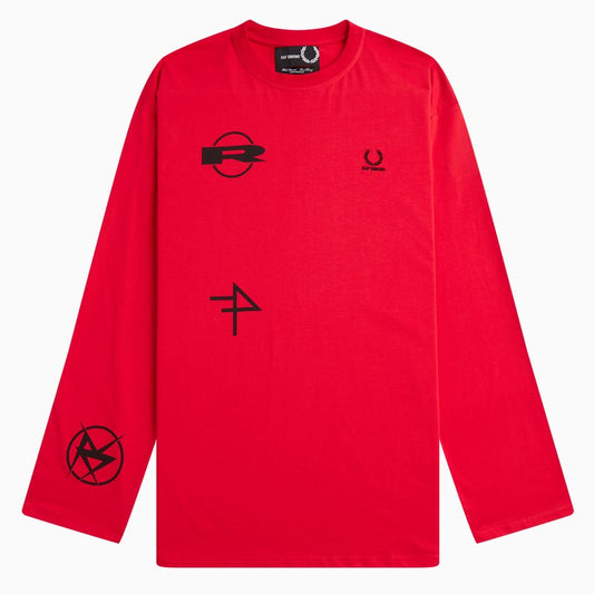 Red long-sleeves t-shirt with prints