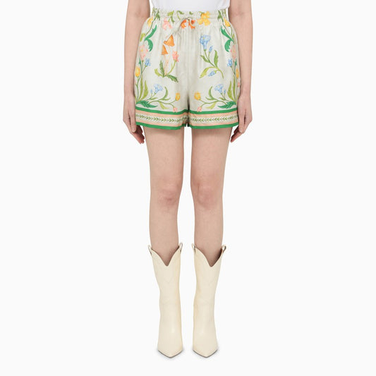 Floral print silk shorts