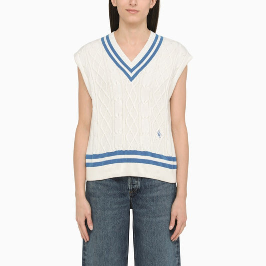 White cable-knit waistcoat