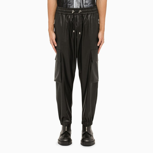Black faux leather cargo trousers YH0PO017XD70/L_BALMA-0PA